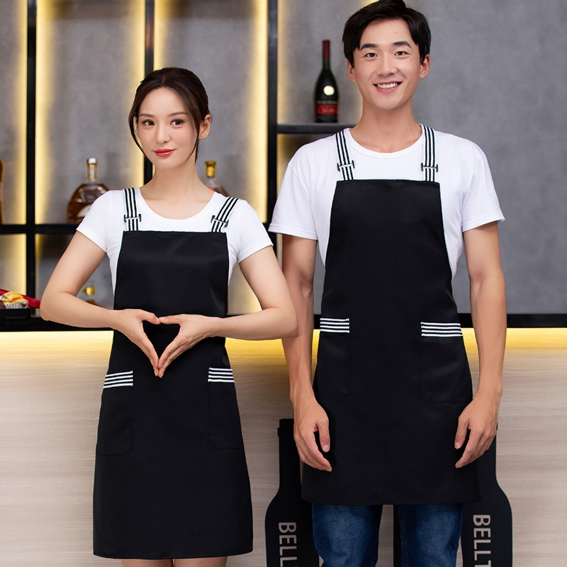 2022 fashion upgraded black denim young  halter apron cafe water proof apron uniform