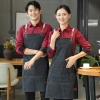 2022 Europe upgraded black denim stripes halter apron cafe water proof apron uniform
