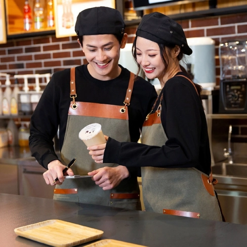 2025 Europe upgraded canvas fabric pocket halter apron cafe water proof apron