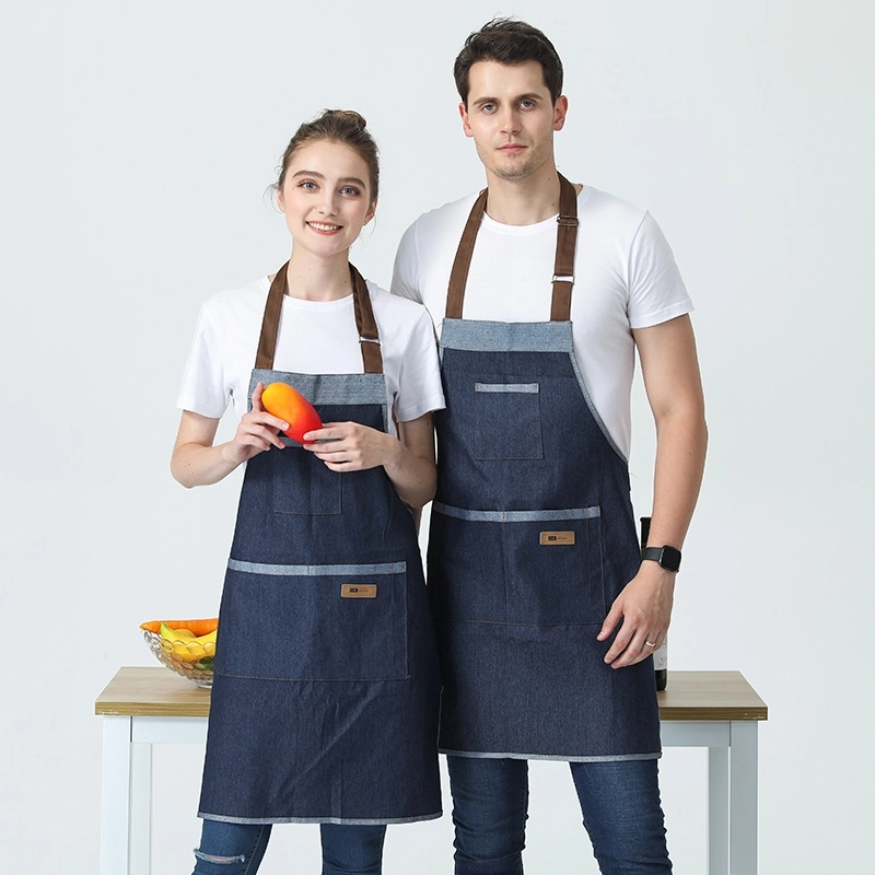 2025 cheap black/blue denim  halter apron  fruit store apron long apron household apron