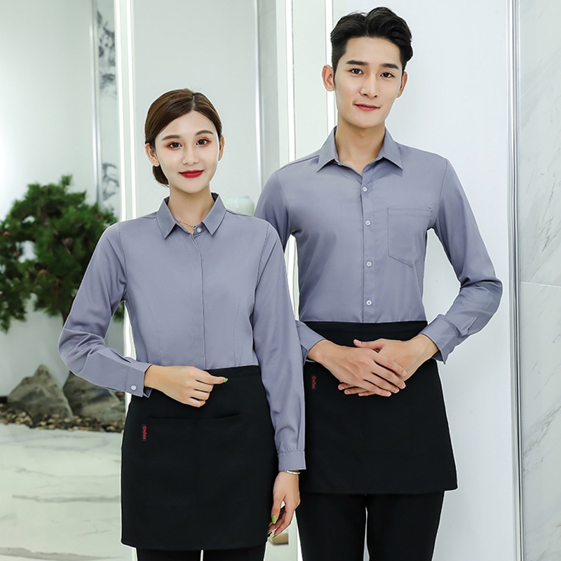 2022 fashion cafe pub breathable office work  shirt staff uniform women men shirt