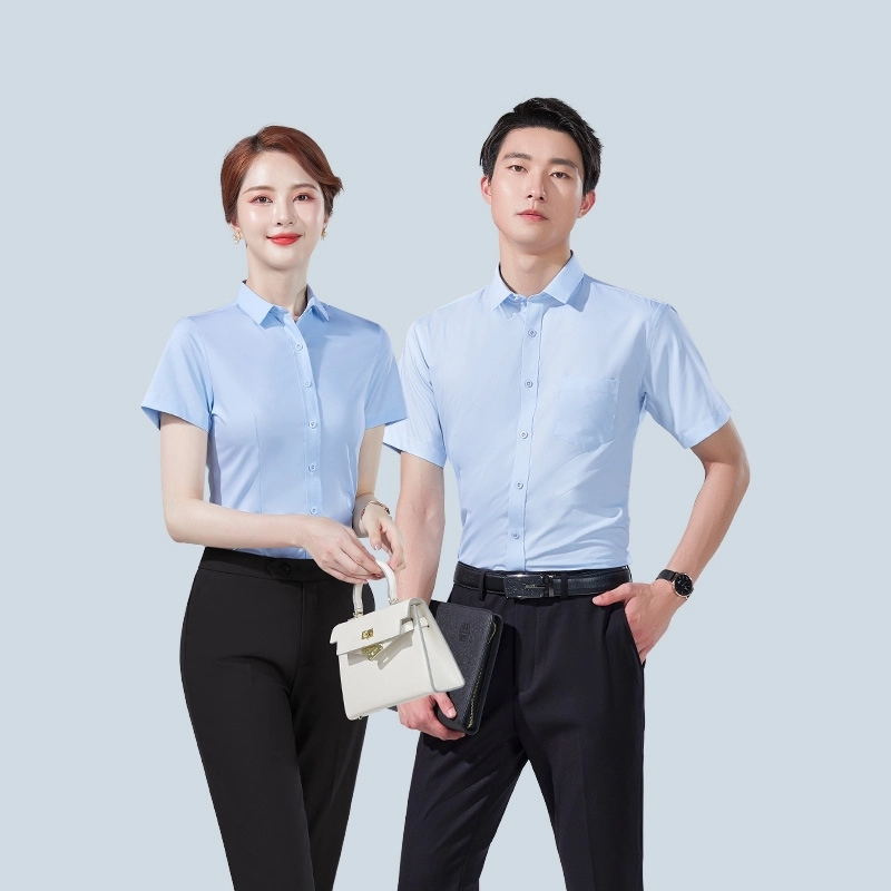 2025 short sleeve solid color office formal work  shirt  uniform for women men business shirt