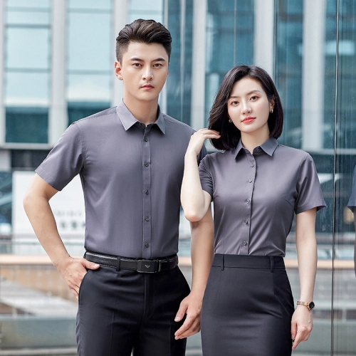 2025 short sleeve office business formal work  gray shirt for women men shirt discount
