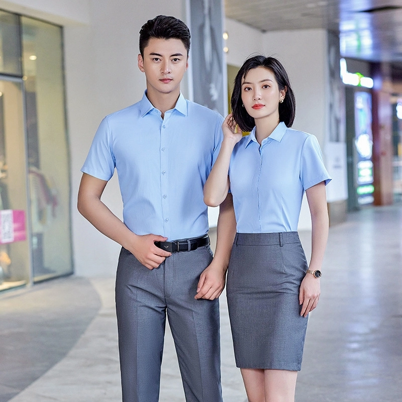 2025  fashion short sleeve office business work  stripes shirt for women men shirt wholesale