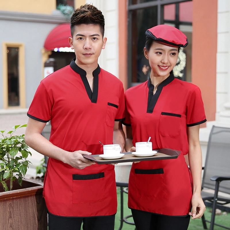 2025 v-collar high quality work staff t-shirt unifrom tshirt for waiter