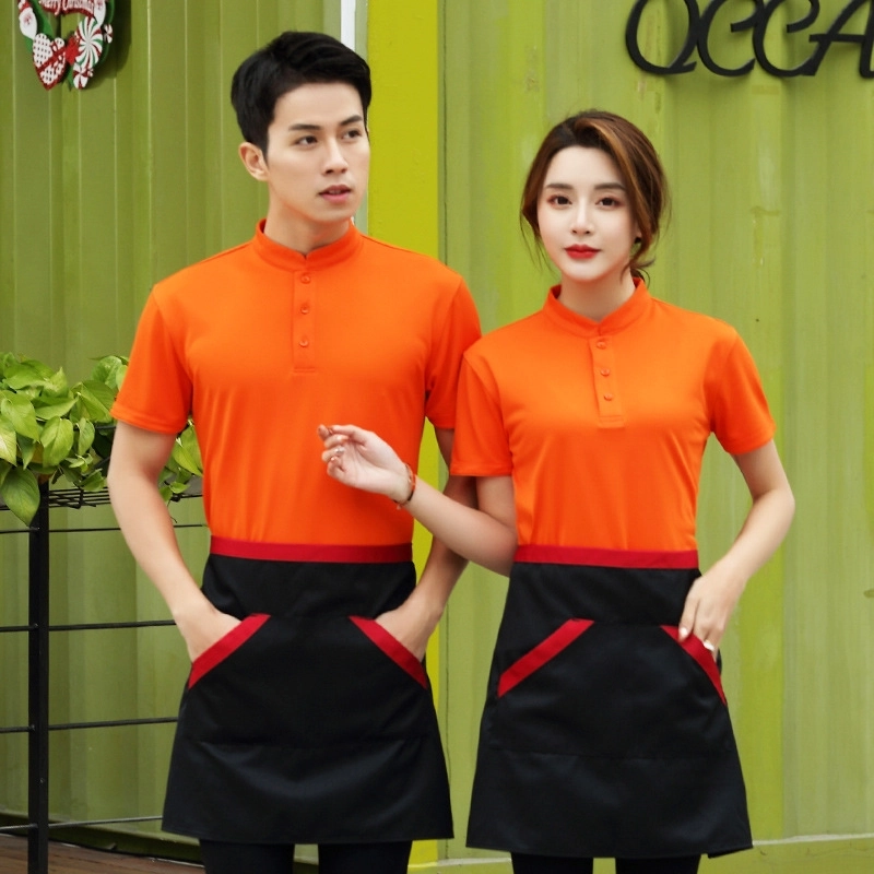 2025  fashion short sleeve pub  waiter waitress tshirt uniform factory supplier