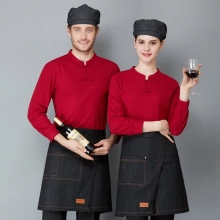 2022 Chinese style long sleeve  tshirt working uniform wholesale price waiter t-shirt