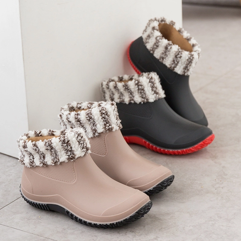 2025  new design autumn winter warm fleece water proof  women rain boot outdoor boot