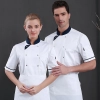 2022 summer thin fabric short sleeve chef  coat  invisiable button chef jacket uniform workwear for chef Color color 1