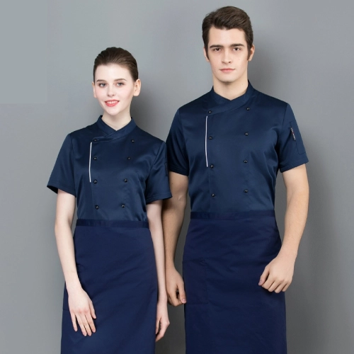 2025 short sleeve chef  coat double breasted button  chef jacket uniform workwear   cheap chef clothes
