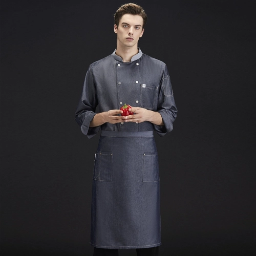 2025   long  sleeve denim fabric chef master chef jacket  discount bread house  baker  chef blouse jacket cheap price