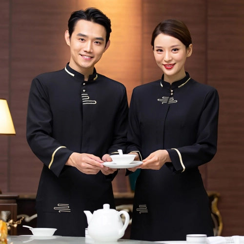 2022  Asian design long sleeve  tea house  waitress waiter  blouse jacket cafe  wait staf uniform