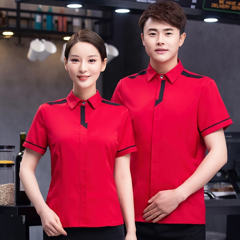 2025 Korea style young short sleeve  tea house/ hot pot waitress waiter jacket  wait staf uniform