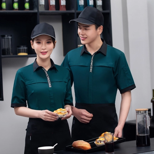 2022 wholesale young short sleeve  tea house/ hot pot waitress waiter jacket  wait staf uniform
