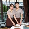 2022  checkered printing short sleeve  tea house/ hot pot men women waitress waiter jacket  wait staf uniform Color color 2