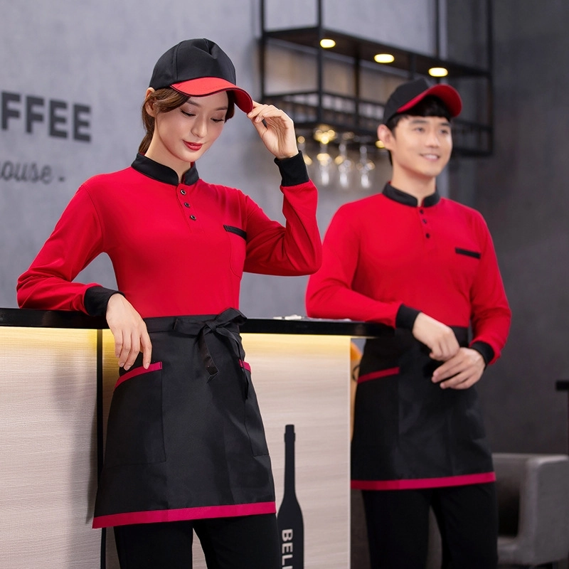 2025  high quality long sleeve pub  waiter waitress tshirt uniform factory supplier