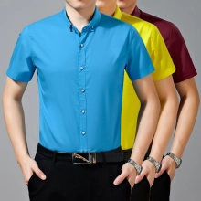 bright color fashion mercerized cotton fabrics men's short sleeve shirt