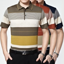 Knitted stripes summers men's short sleeve polo shirt