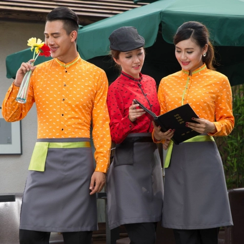 horse print  waiter uniform shirts and apron