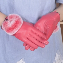France design sheepskin rabbit hair gloves for women
