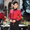 2022 short sleever stripes printing restaurants coffee bar waiter waitress uniform shirt Color women red