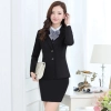long sleeve office lady uniform women suits ((blazer + skirt+vest+shirt +corsage)) Color Black