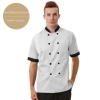 professional design double breasted coat uniform restaurant men women chef Color short sleeve white(black collar)
