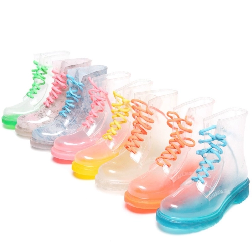 Street fashion colorful crystal transparent PVS girl's women rain boot