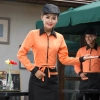 2022 short sleever stripes printing restaurants coffee bar waiter waitress uniform shirt Color orange women