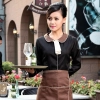 Peter Pan collar men & women shirt,Professional waiter uniform Color waitress black shirt + coffee apron