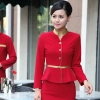golden hem high quality wineshop hotel uniform workwear Color women red (skirt + blazer)
