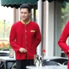 golden hem high quality wineshop hotel uniform workwear Color men red blazer