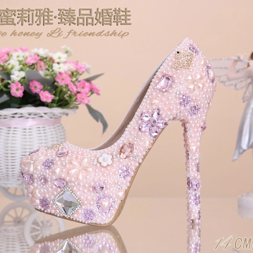 fashion lovely pink rhinestone pearl dance club party wedding  princess shoes