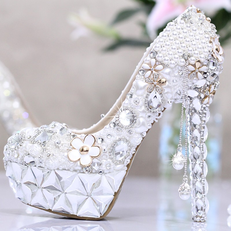 ultra fashion luxury pearl crystal shoes King of wedding shoes high heel pumps