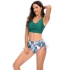 floral print wrap chest green top women swimwear two-piece swimsuit