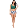 floral print wrap chest green top women swimwear two-piece swimsuit