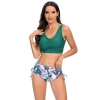 floral print wrap chest green top women swimwear two-piece swimsuit