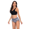 leopard shorts wrap chest black top women swimwear two-piece swimsuit