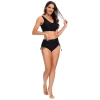 high quality  wrap chest solide black top women swimwear two-piece swimsuit