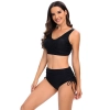 high quality  wrap chest solide black top women swimwear two-piece swimsuit