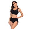 high quality  wrap chest solide black top women swimwear two-piece swimsuit