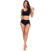 high quality  wrap chest solide black top women swimwear two-piece swimsuit