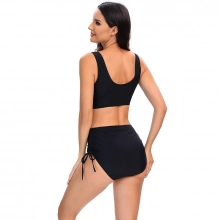 high quality  wrap chest solide black top women swimwear two-piece swimsuit