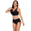 high quality  wrap chest solide black top women swimwear two-piece swimsuit