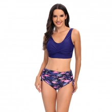 flamingo shorts wrap navy bra top bikini women swimwear two-piece swimsuit