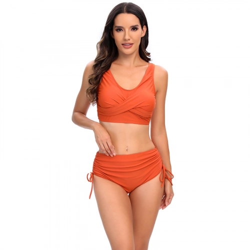 solid orange color wrap bra top bikini women swimwear two-piece swimsuit