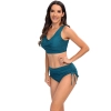 solid blackish green color wrap bra top bikini women swimwear two-piece swimsuit