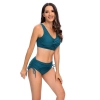 solid blackish green color wrap bra top bikini women swimwear two-piece swimsuit