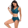 solid blackish green color wrap bra top bikini women swimwear two-piece swimsuit