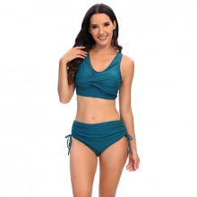 solid blackish green color wrap bra top bikini women swimwear two-piece swimsuit